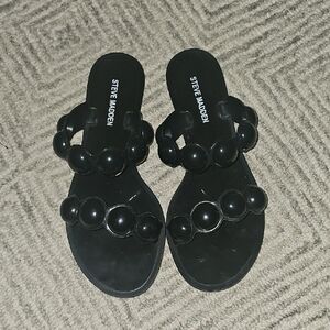 Steve Madden Black Beaded Double-Strap Slide Zaza Sandals